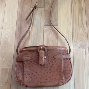 Elegant Brown Leather Ostrich Crossbody Bag